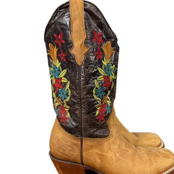 Chaparral Embroidered Womens Western Cowgirl Boots Floral Brown Square Toe sz 10 - Picture 13 of 16